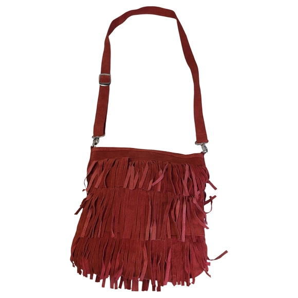 Handbags - Red Suede Fringe Crossbody Bag Boho Tassel Purse | Western Cowgirl Festival